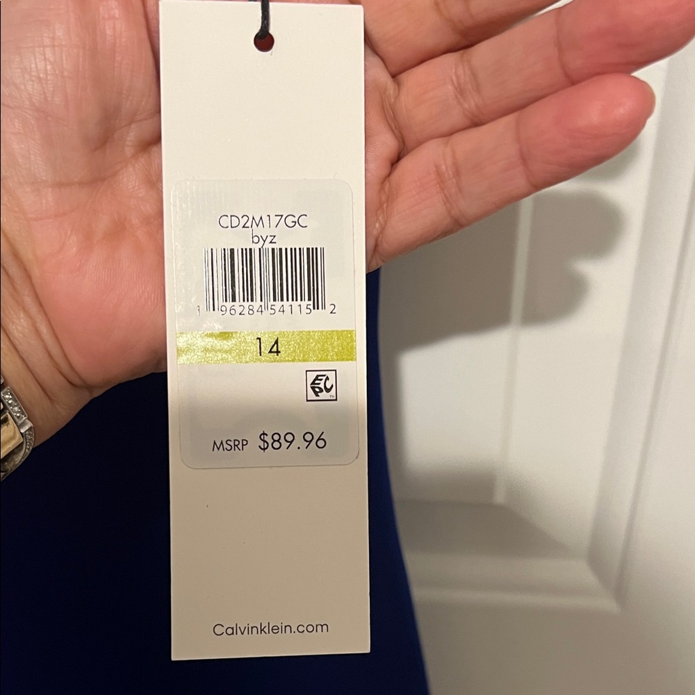 Calvin Klein Women's Navy Ruffle Neck Dress - Picture 5 of 7